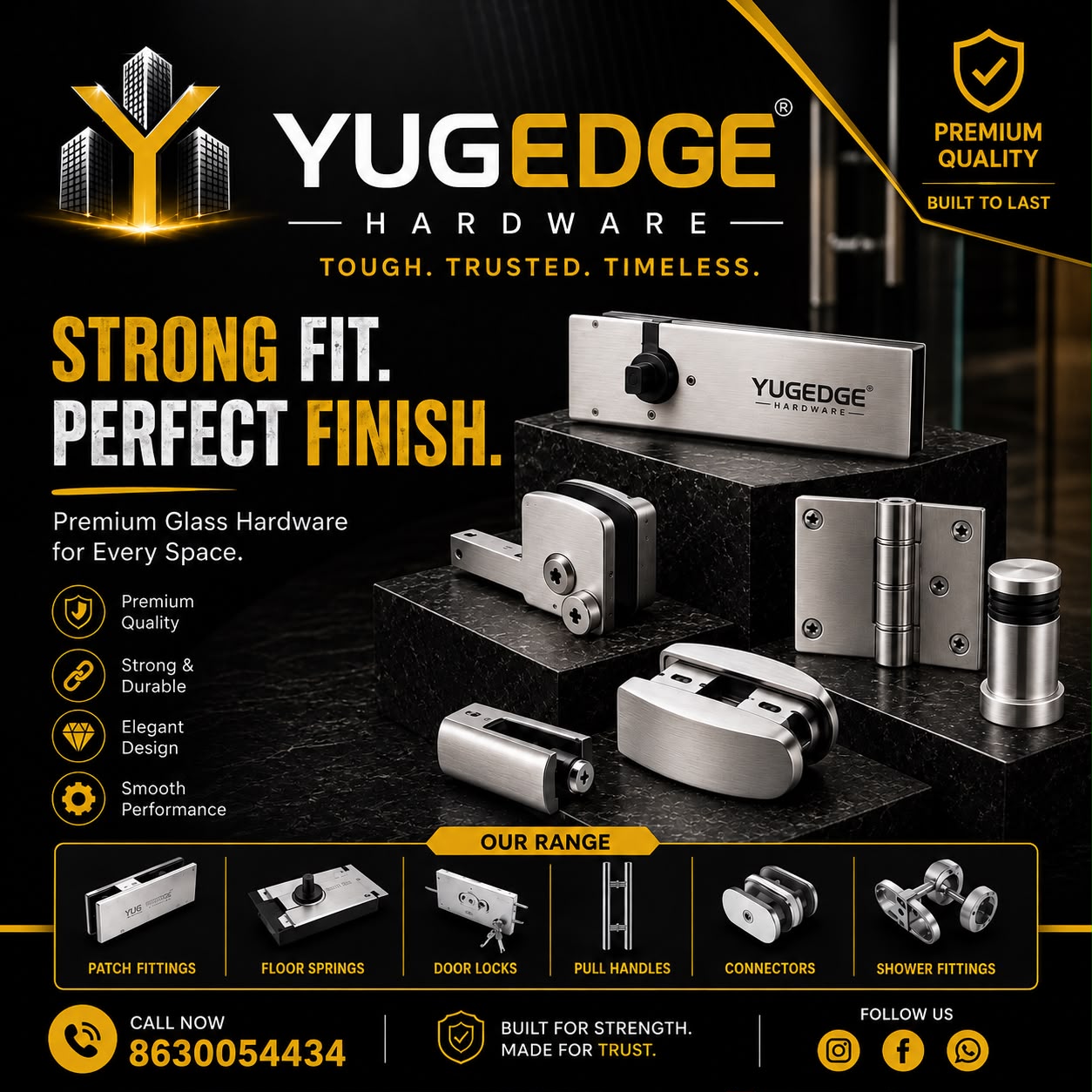 YUGEDGE Hardware — premium glass hardware range by Yug Enterprises